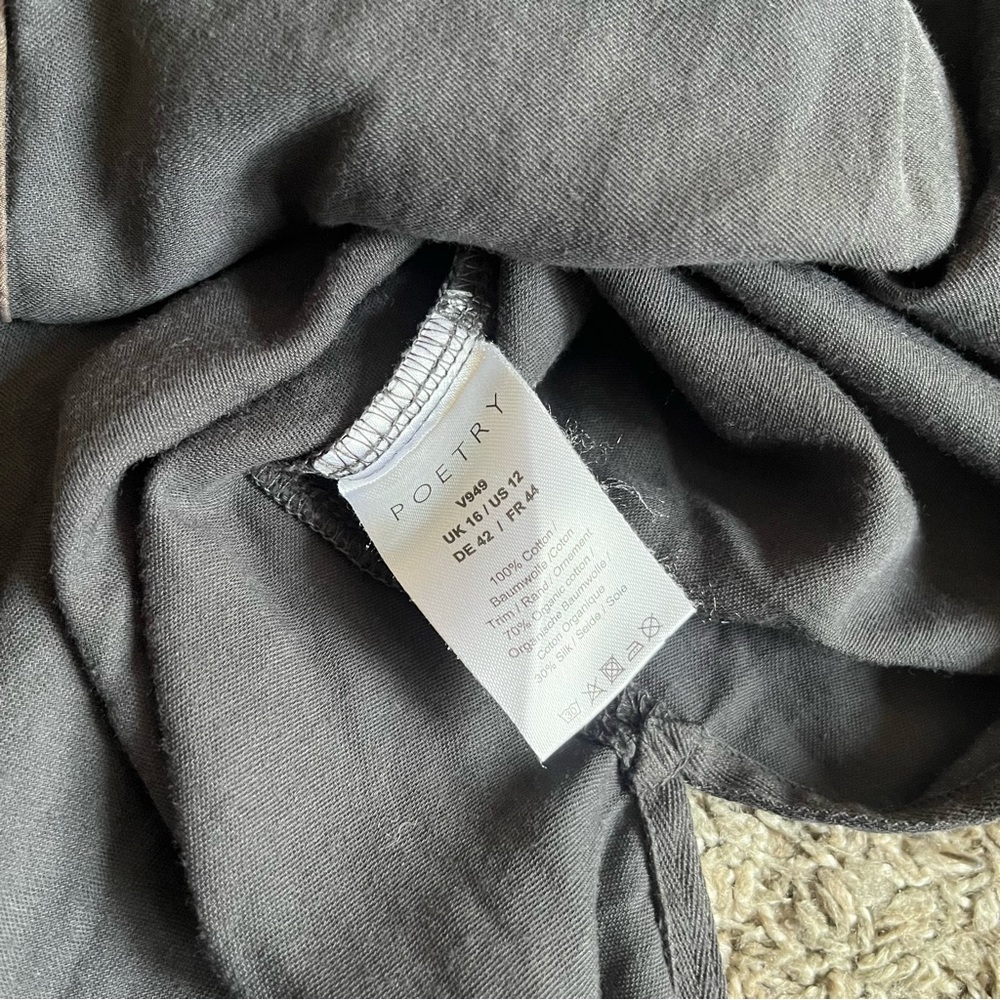Poetry Dark Gray 3/4 Sleeve Casual Chic Tunic Blouse Pintuck Buttons Vintage - Picture 3 of 8